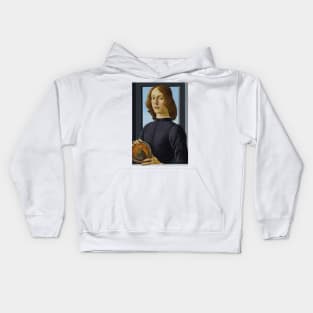 Portrait of a Young Man Holding a Roundel by Sandro Botticelli Kids Hoodie